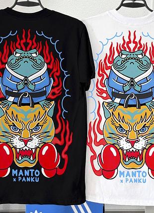 Мужская футболка manto x panku fight logo черная белая унисекс манто boxing