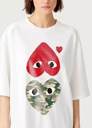 Футболка comme des garcons play logo унисекс белая плей с сердцем