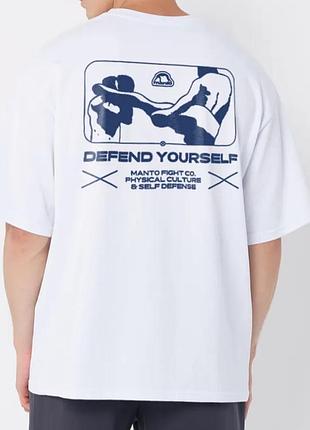 Чоловіча футболка manto defend yourself біла унісекс-манто boxing ufc mma