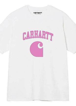 Мужская футболка carhartt pink logo белая унисекс кархарт