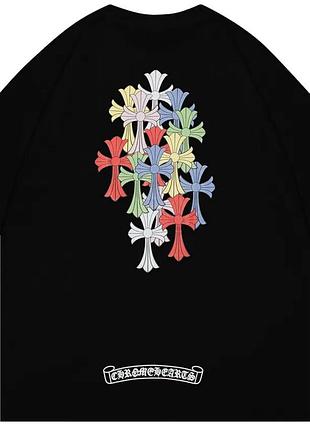 Футболка chrome hearts logo унисекс хром хартс с крестами черная