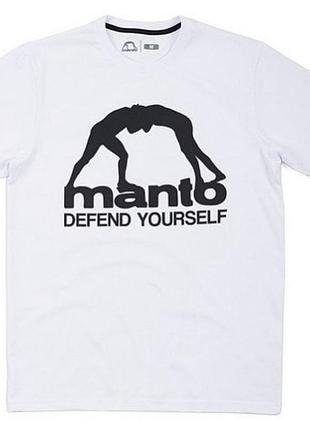Чоловіча футболка manto defend yourself fight co біла унісекс манто boxing ufc mma wrestling muay thai