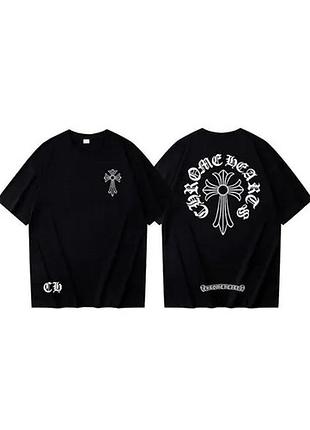 Чоловіча футболка chrome hearts logo унісекс хром хартс чорна