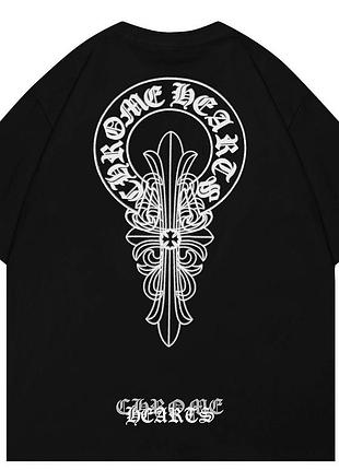 Футболка chrome hearts logo чорна унісекс хром хартс