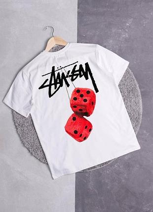 Футболка stussy fuzzy dice logo біла унісекс стусі