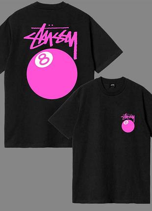Чоловіча футболка stussy 8 ball pink logo чорна унісекс стуссі