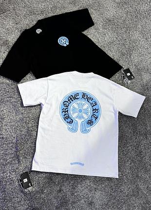 Мужские футболки chrome hearts черная белая унисекс кром хартс