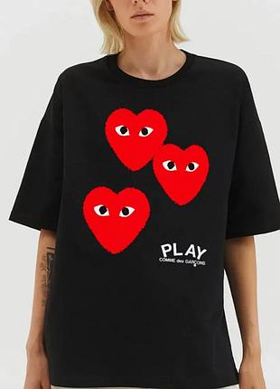Футболка comme des garcons play logo унисекс черная плей с сердцем
