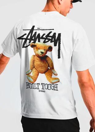 Мужская футболка stussy built tolight белая унисекс стусси с медведем