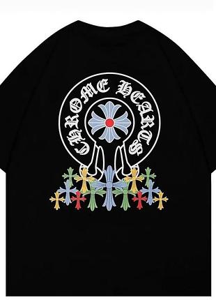 Футболка chrome hearts logo унисекс хром хартс с крестами черная