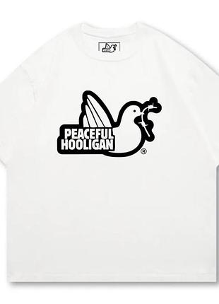 Чоловіча футболка peaceful hooligan logo унісекс біла хуліган