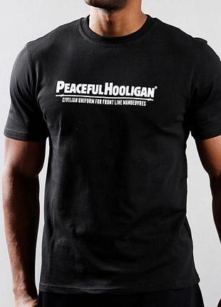 Чоловіча футболка peaceful hooligan чорна унісекс-гриба