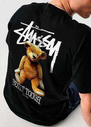 Чоловіча футболка stussy built tolight logo чорна унісекс стуссі з ведмедем