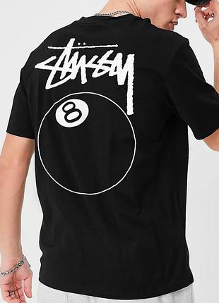 Мужская футболка stussy 8 ball black logo черная унисекс стусси с шаром