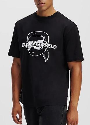 Мужская футболка karl lagerfeld logo черная унисекс карл лагерфильд