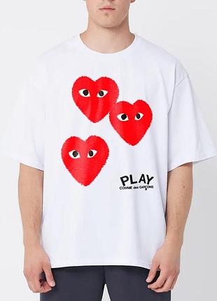 Футболка comme des garcons play logo унисекс белая плей с сердцем