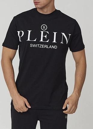 Чоловіча футболка philipp plein logo чорна унісекс філіп плей