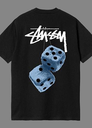 Мужская футболка stussy dice logo черная унисекс стусси с кубиками