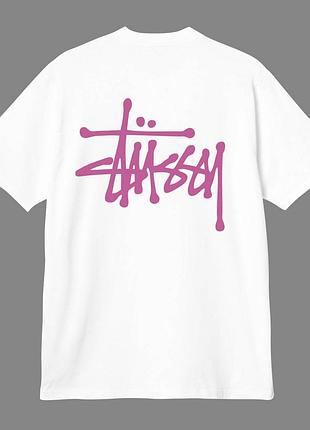 Чоловіча футболка stussy pink logo біла унісекс стуссі рожеве лого