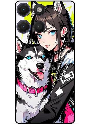 Силиконовый бампер чехол для motorola moto g17 с рисунком хаски аниме