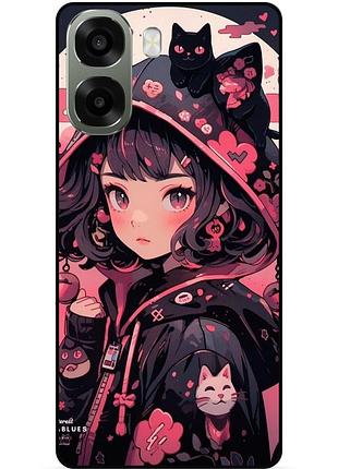 Силиконовый бампер чехол для oppo a6x с рисунком котики аниме