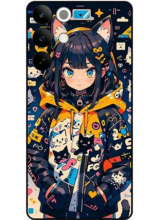 Силиконовый бампер чехол для realme c85 с рисунком котики аниме