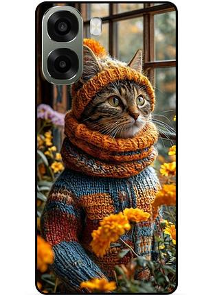 Силиконовый бампер чехол для oppo a6x с рисунком котик в цветах
