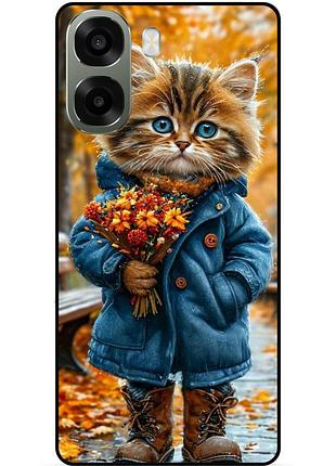 Силіконовий чохол бампер для oppo a6x з малюнком котик із букетом