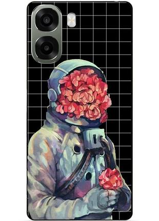 Силиконовый бампер чехол для oppo a6x с рисунком скафандр цветы