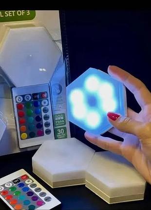 Набор из трех led ламп с пультом и подсветкой разных цветов led light