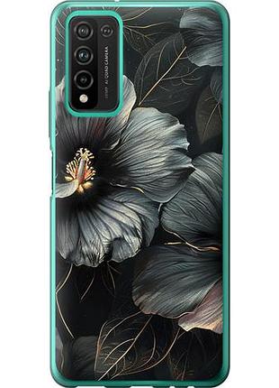 Чехол на huawei honor 10x lite черные цветы из силикона fch_0172236