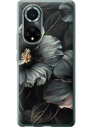 Чехол на huawei nova 9 pro черные цветы из силикона fch_0172229