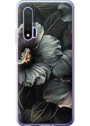Чехол на huawei nova 6 черные цветы из силикона fch_0172225