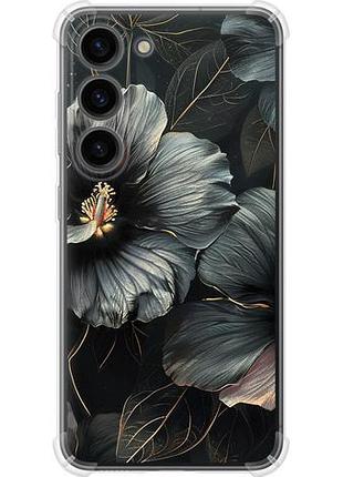 Чехол на samsung galaxy s23 черные цветы из силикона fch_0172258