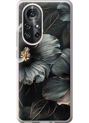 Чехол на huawei nova 8 pro черные цветы из силикона fch_0172228