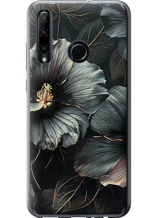 Чехол на huawei honor 10i черные цветы из силикона fch_0172230