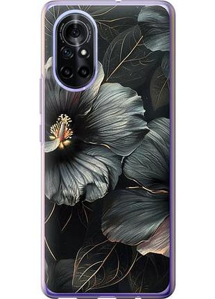 Чехол на huawei nova 8 черные цветы из силикона fch_0172226