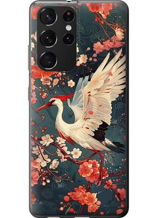 Чехол на samsung galaxy s21 ultra (5g) сакура и аист из силикона fch_0172372