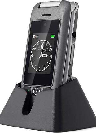 Artfone g6 4g кнопковий телефон-розкладачка для літніх людей, 2 sim, sos, камера, чорний/сріблястий