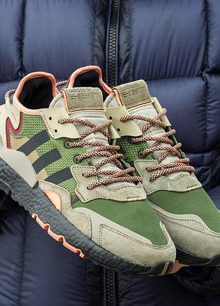 Чоловічі кросівки хакі adidas nite jogger boost core black orange dark green x джогер 43