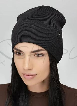 Шапка шерстяная двойная с отворотом leks юкка черный