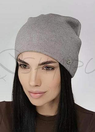 Шапка шерстяна з додаванням кашеміру подвійна ззаду зчіплена leks айва сірий середній