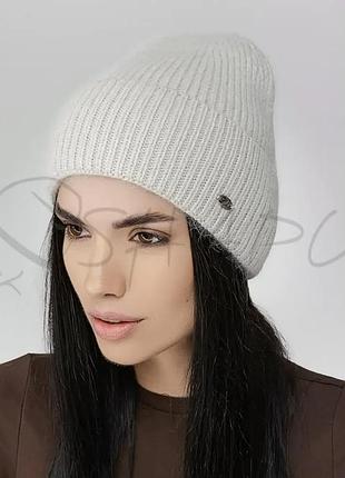 Шапка ангоровая без подкладки с отворотом leks люкс холодный лед