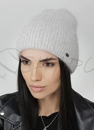 Шапка ангоровая без подкладки с отворотом leks люкс светло-серый