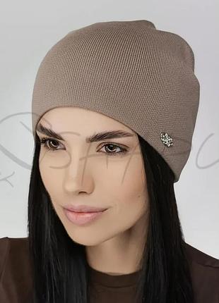 Шапка шерстяна з додаванням кашеміру подвійна ззаду зчіплена leks айва темно-бежевий