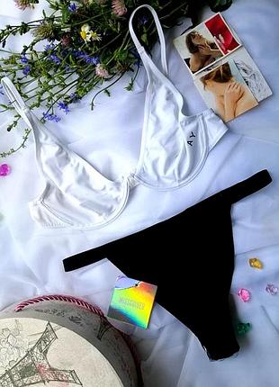 Раздельный купальник на косточке missguided черно белый 80с/85ав/xl