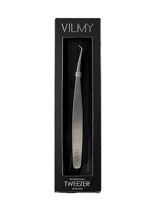 Пінцет для нарощування вій vilmy mini l-50/2 silver