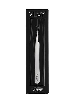 Пінцет для нарощування вій vilmy mini l-90 silver