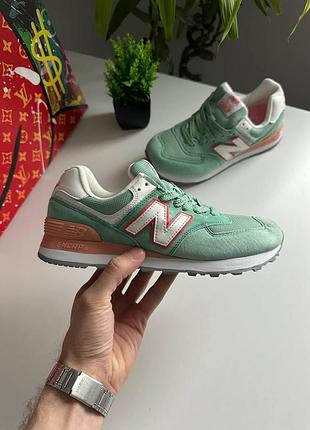 Зеленые кроссовки унисекс new balance 574 green orange white x нью беланс 41