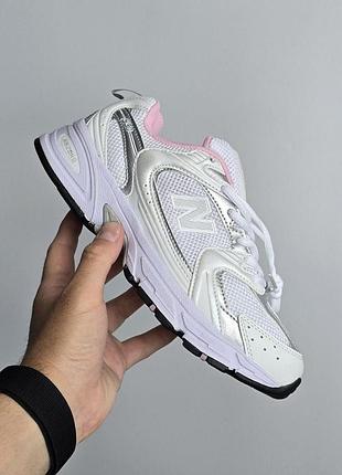 Женские белые кроссовки new balance 530 white silver pink х нью беланс 40